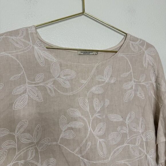 Valentina Naldi Top Small Linen Pink Floral Embroidered Ruffle Short Sleeve - Picture 6 of 9